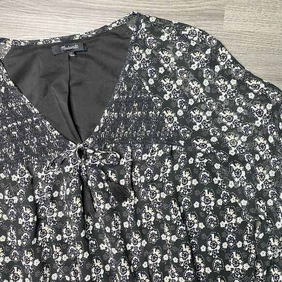 MADEWELL | sz 10 Womens Black/Cream Floral Long Sleeve Peasant Woodland Dress - Picture 4 of 7